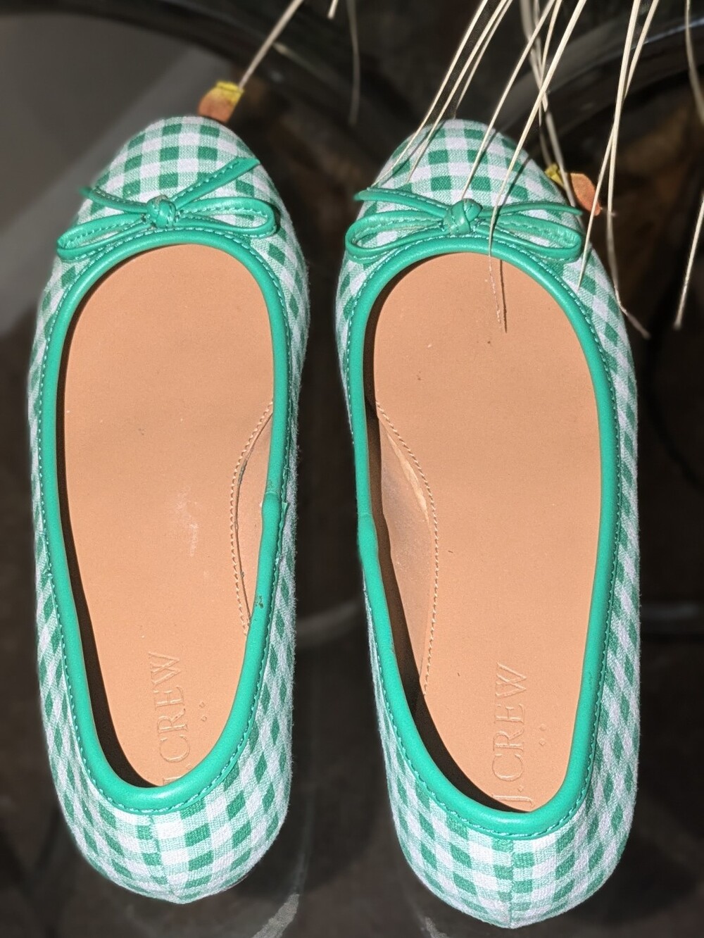 🔥FINAL🔥J. Crew Green Gingham Ballet Flats - Picture 3 of 6